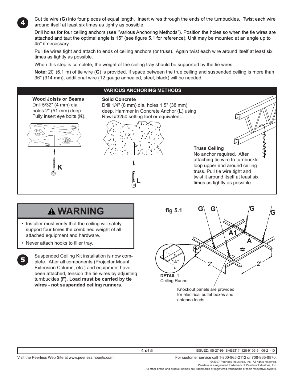 Warning, Ga1 a g g | Peerless-AV CMJ455 - Installation User Manual | Page 4 / 5