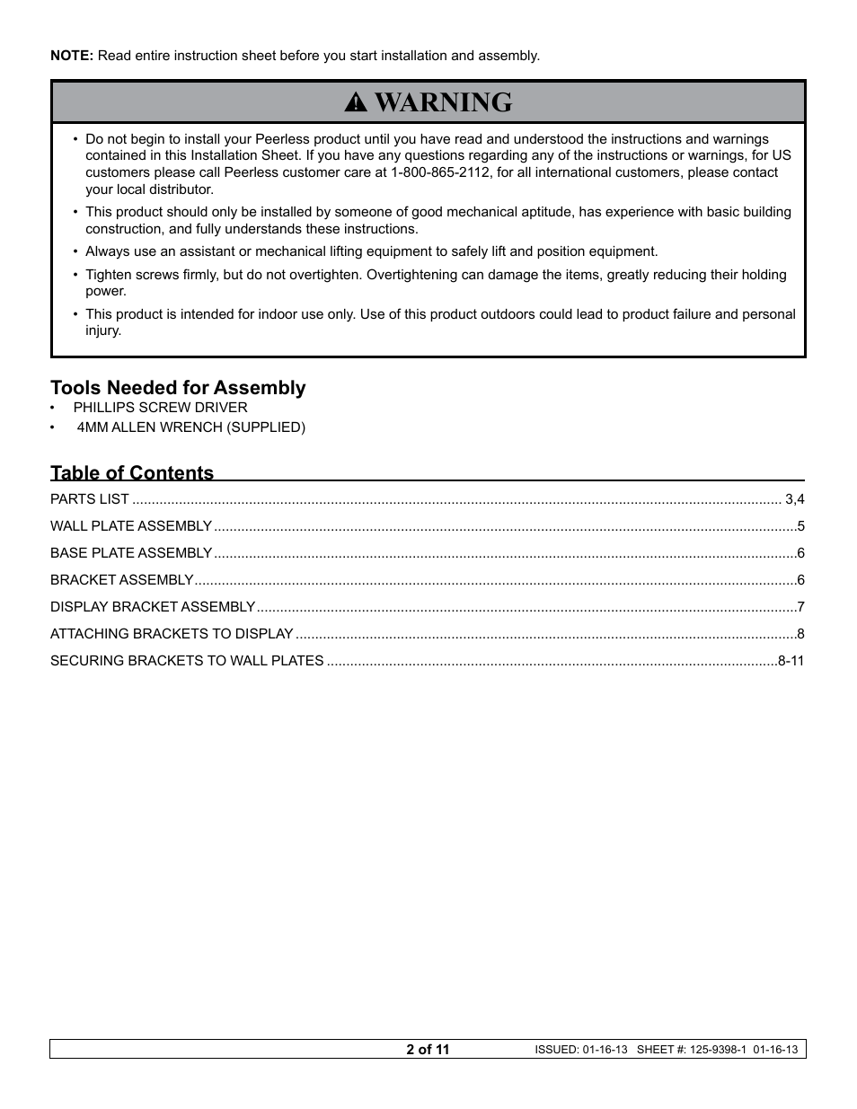 Peerless-AV DS-VWS546-2X2 - Installation User Manual | Page 2 / 11