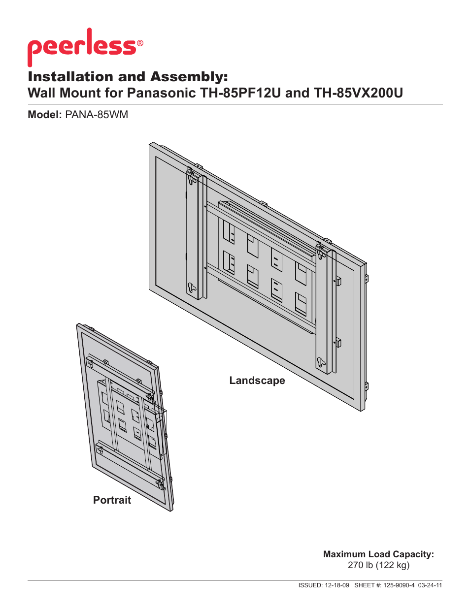 Peerless-AV PANA-85WM - Installation User Manual | 8 pages