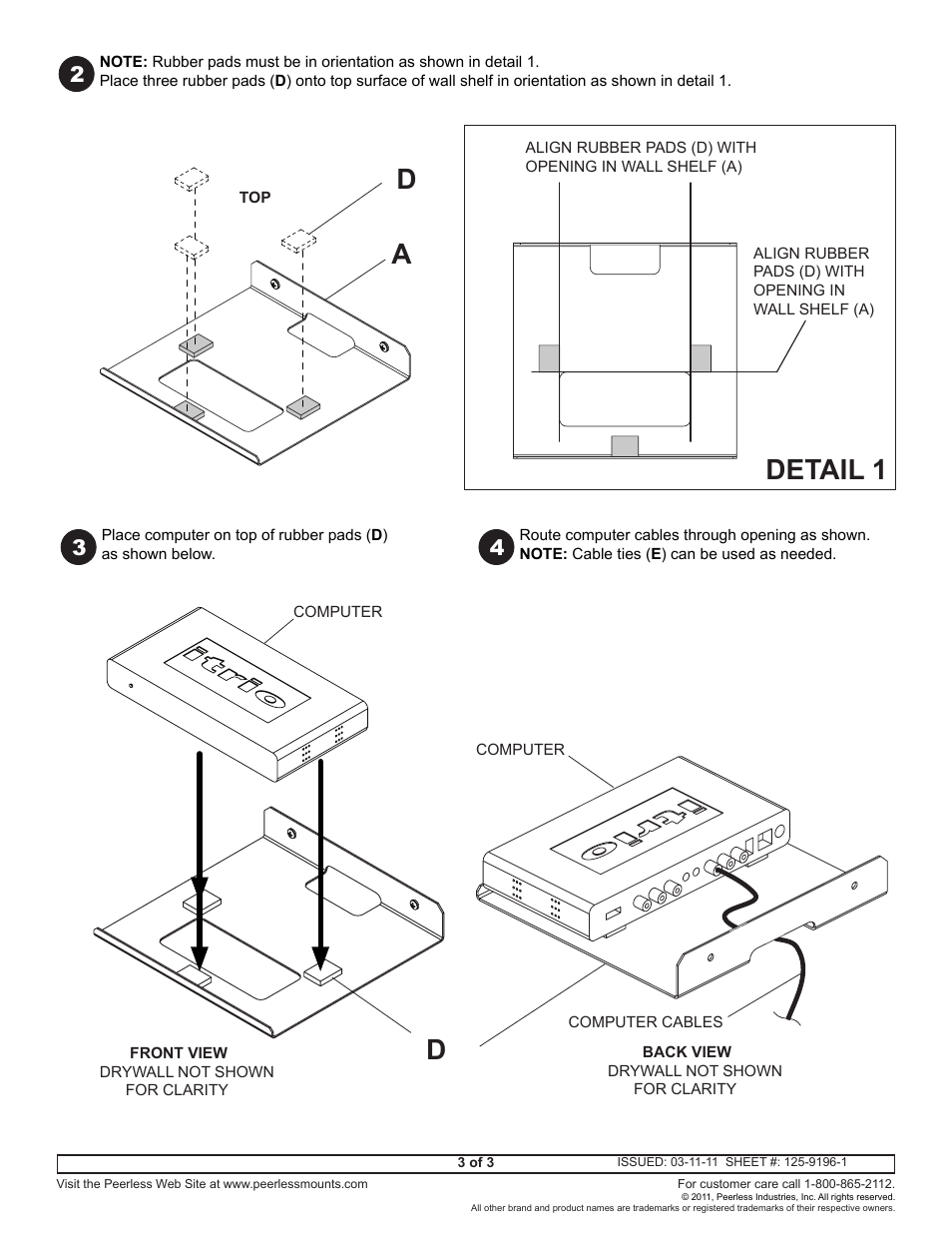 Detail 1, Ad d | Peerless-AV HDS-S - Installation User Manual | Page 3 / 3