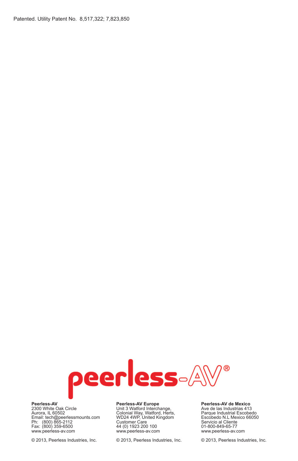 Peerless-AV SF630-S - Installation User Manual | Page 20 / 20