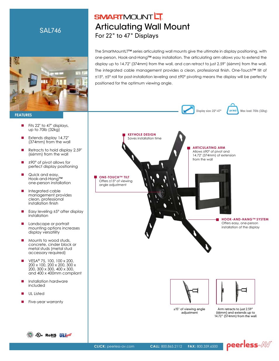 Peerless-AV SAL746  - Sell Sheet User Manual | 2 pages