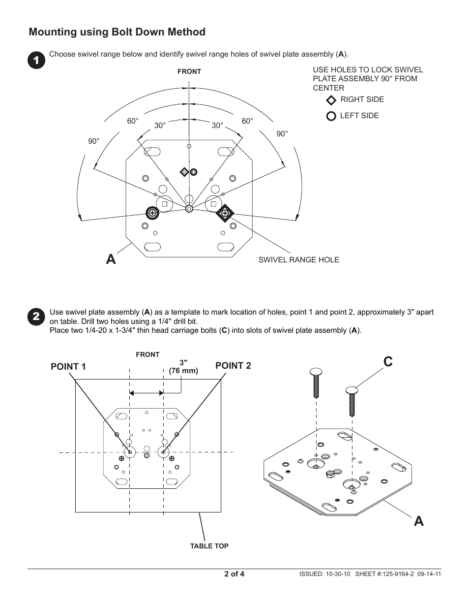 Mounting using bolt down method | Peerless-AV HLG440-PH-Q10 - Installation User Manual | Page 2 / 4