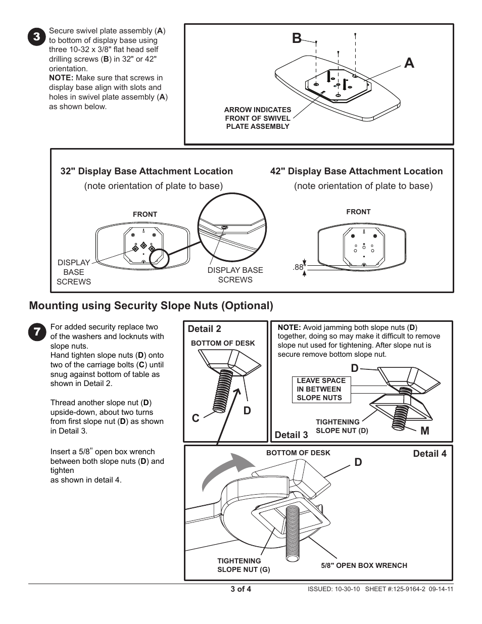 Mounting using security slope nuts (optional), Cm d | Peerless-AV HLG440-PH-Q10 - Installation User Manual | Page 3 / 4