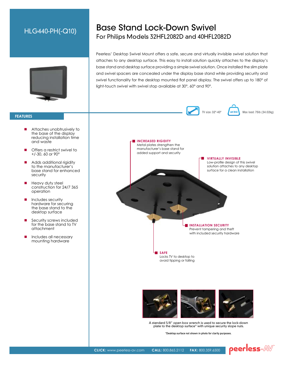 Peerless-AV HLG440-PH-Q10  - Sell Sheet User Manual | 2 pages