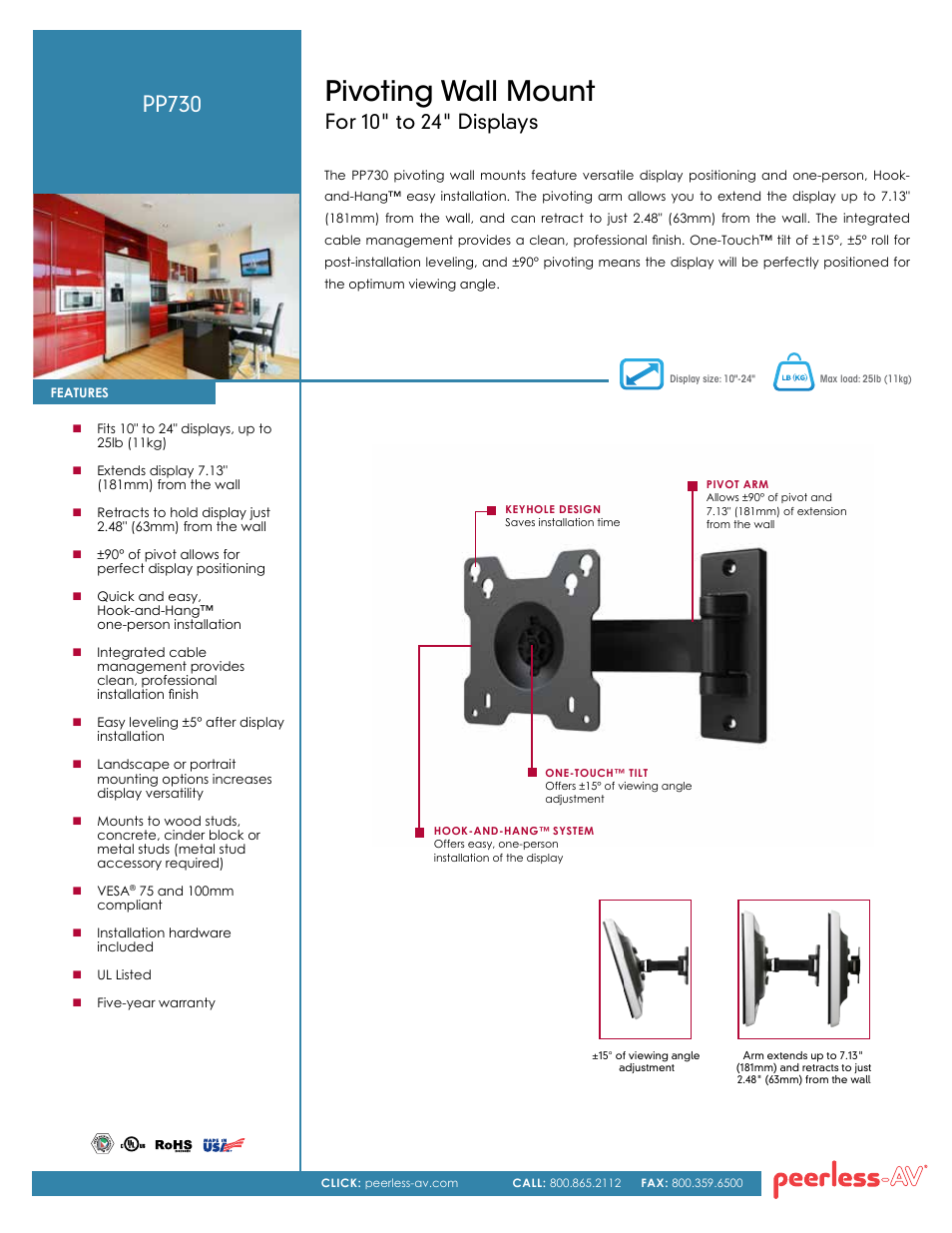 Peerless-AV PP730-S  - Sell Sheet User Manual | 2 pages