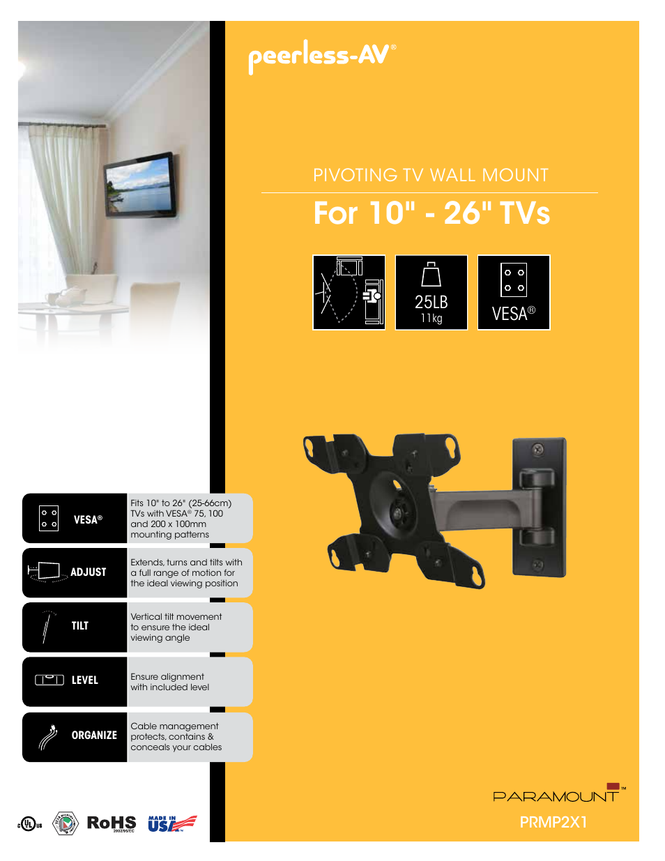 Peerless-AV PRMP2X1  - Sell Sheet User Manual | 2 pages