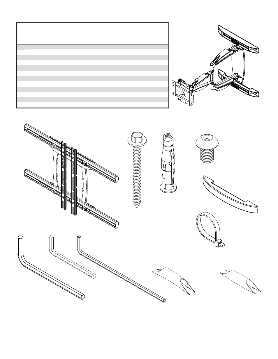 Hi l, Parts list | Peerless-AV SA761PU-AW - Installation User Manual | Page 3 / 53