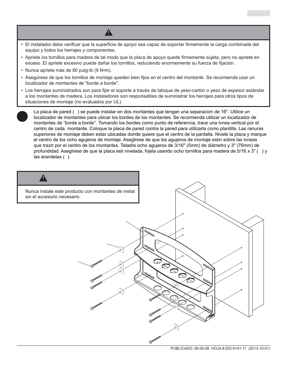 Advertencia, Ao p | Peerless-AV PLAV60-UNLP-GB - Installation User Manual | Page 18 / 41