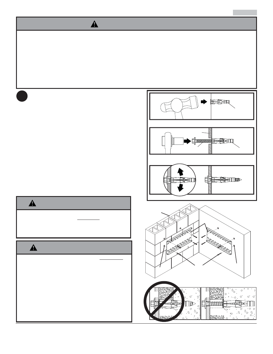 Avertissement, Ef f b, Bf e | Installation au coin intérieur de murs en béton | Peerless-AV CM60-S - Installation User Manual | Page 26 / 30