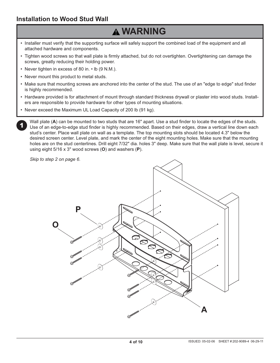 Warning, Ao p | Peerless-AV PLAV70 - Installation User Manual | Page 4 / 10