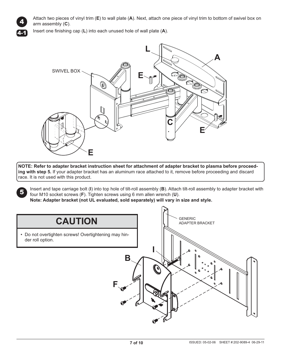 Caution, Bi f, Al e e e | Peerless-AV PLAV70 - Installation User Manual | Page 7 / 10