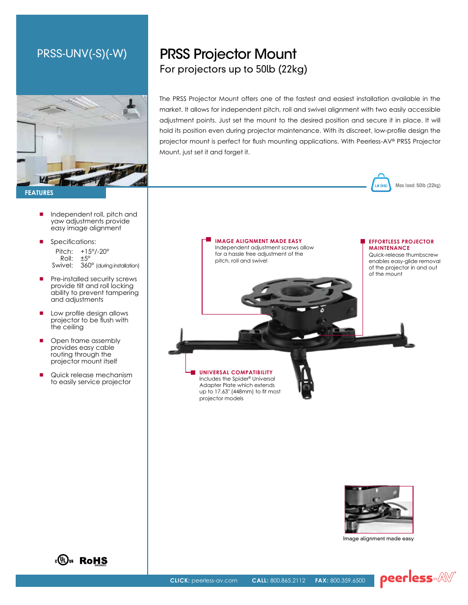 Peerless-AV PRSS-UNV-W  - Sell Sheet User Manual | 2 pages