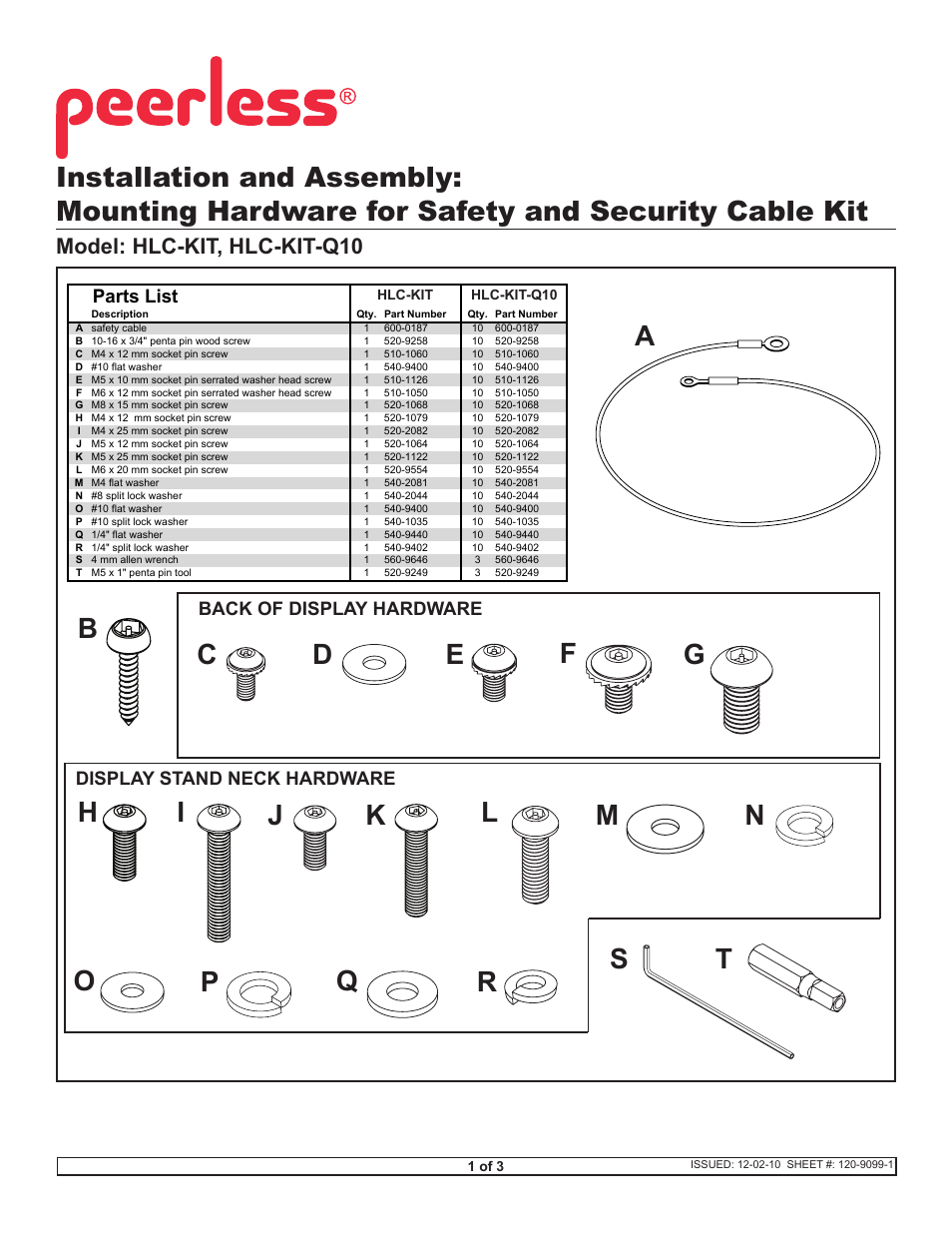 Peerless-AV HLC-KIT-Q10 - Installation User Manual | 3 pages