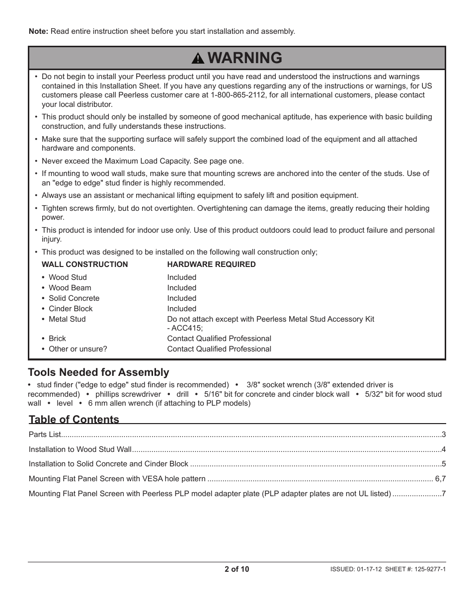 Peerless-AV SP850-V2X2 - Installation User Manual | Page 2 / 10