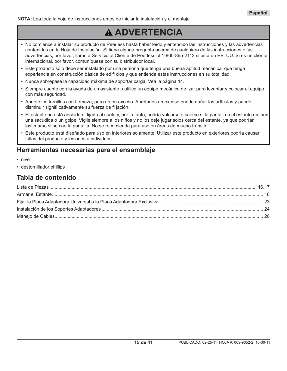 Peerless-AV SS560M - Installation User Manual | Page 15 / 41