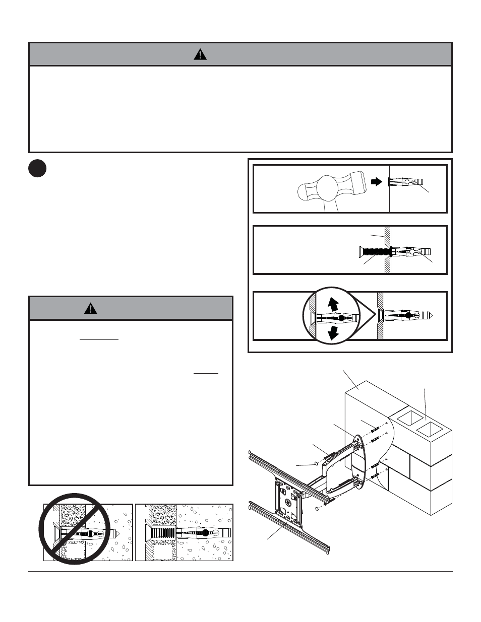 Warning, Da c, Installation to solid concrete or cinder block | Fi g. 1.3 | Peerless-AV SAX755PU - Installation User Manual | Page 6 / 38