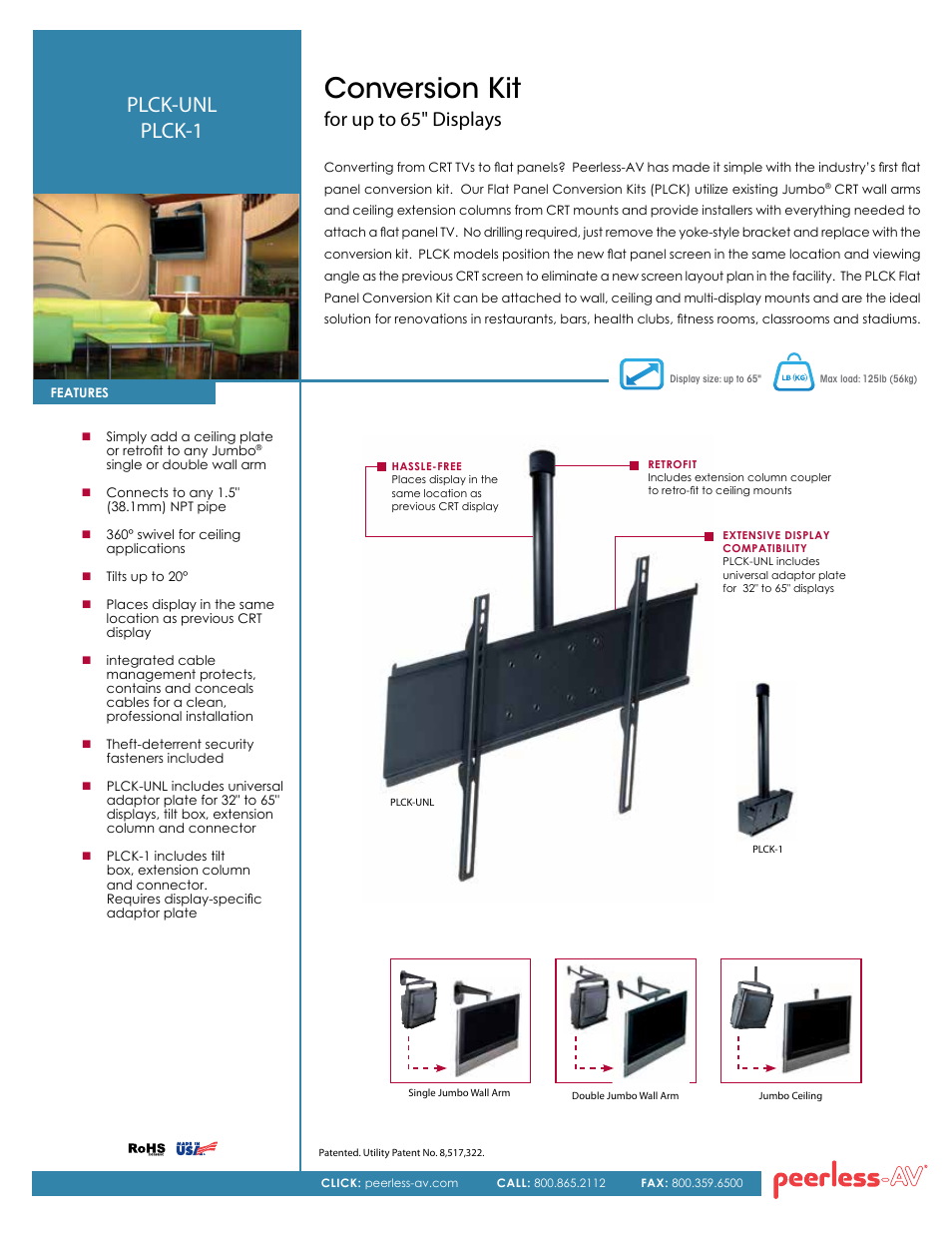 Peerless-AV PLCK-UNL  - Sell Sheet User Manual | 2 pages