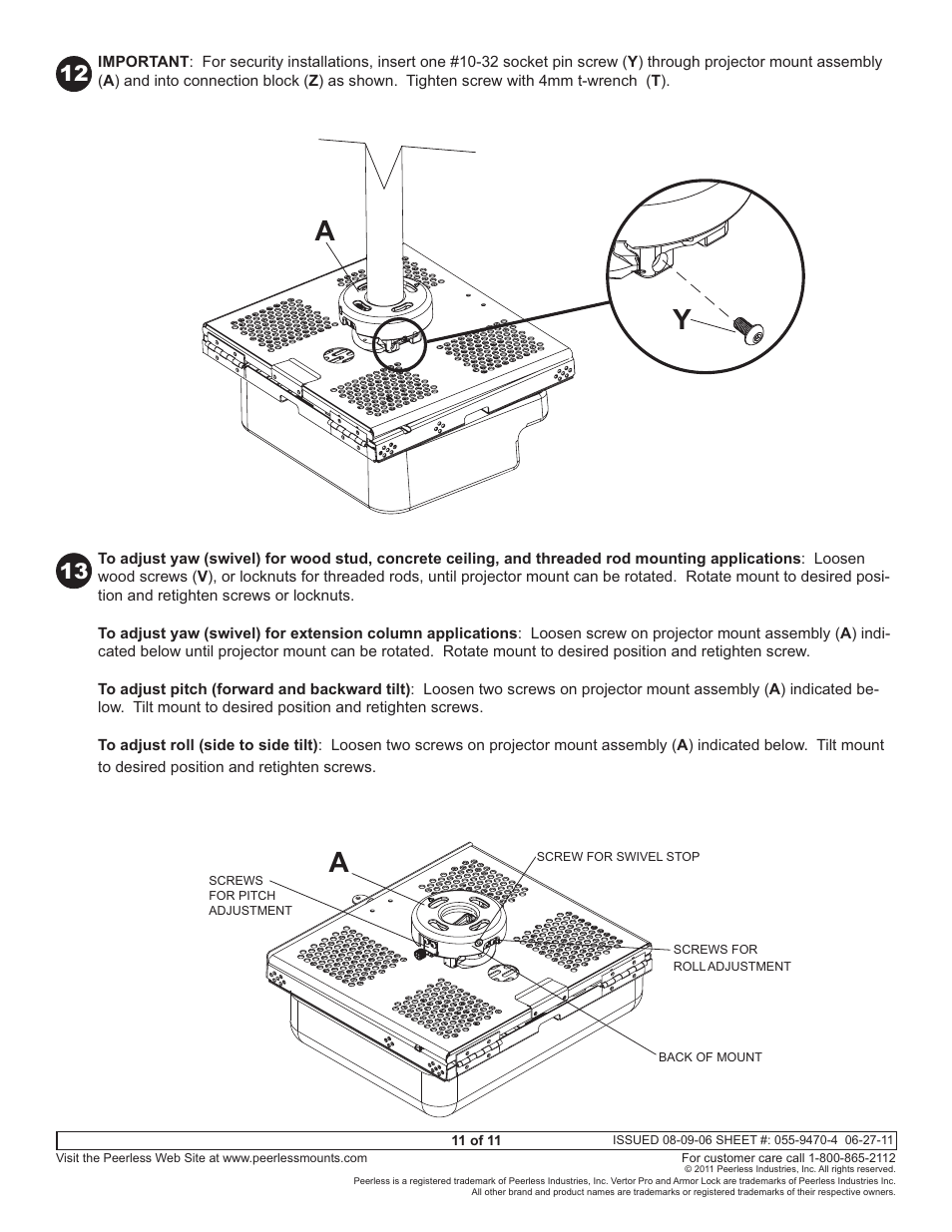 Peerless-AV PSMU-PRS-S - Installation User Manual | Page 11 / 11