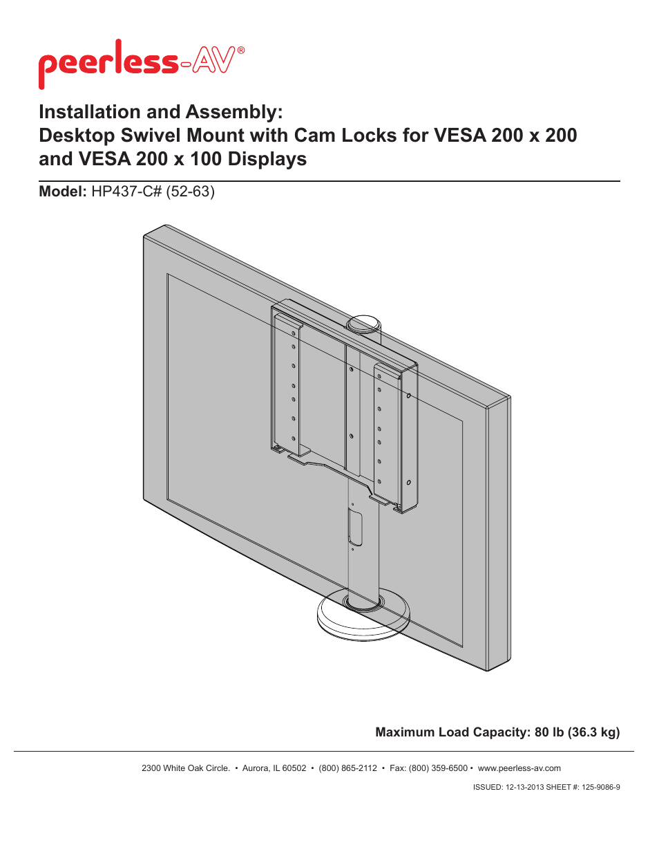 Peerless-AV HP437-C# (52-63) - Installation User Manual | 9 pages