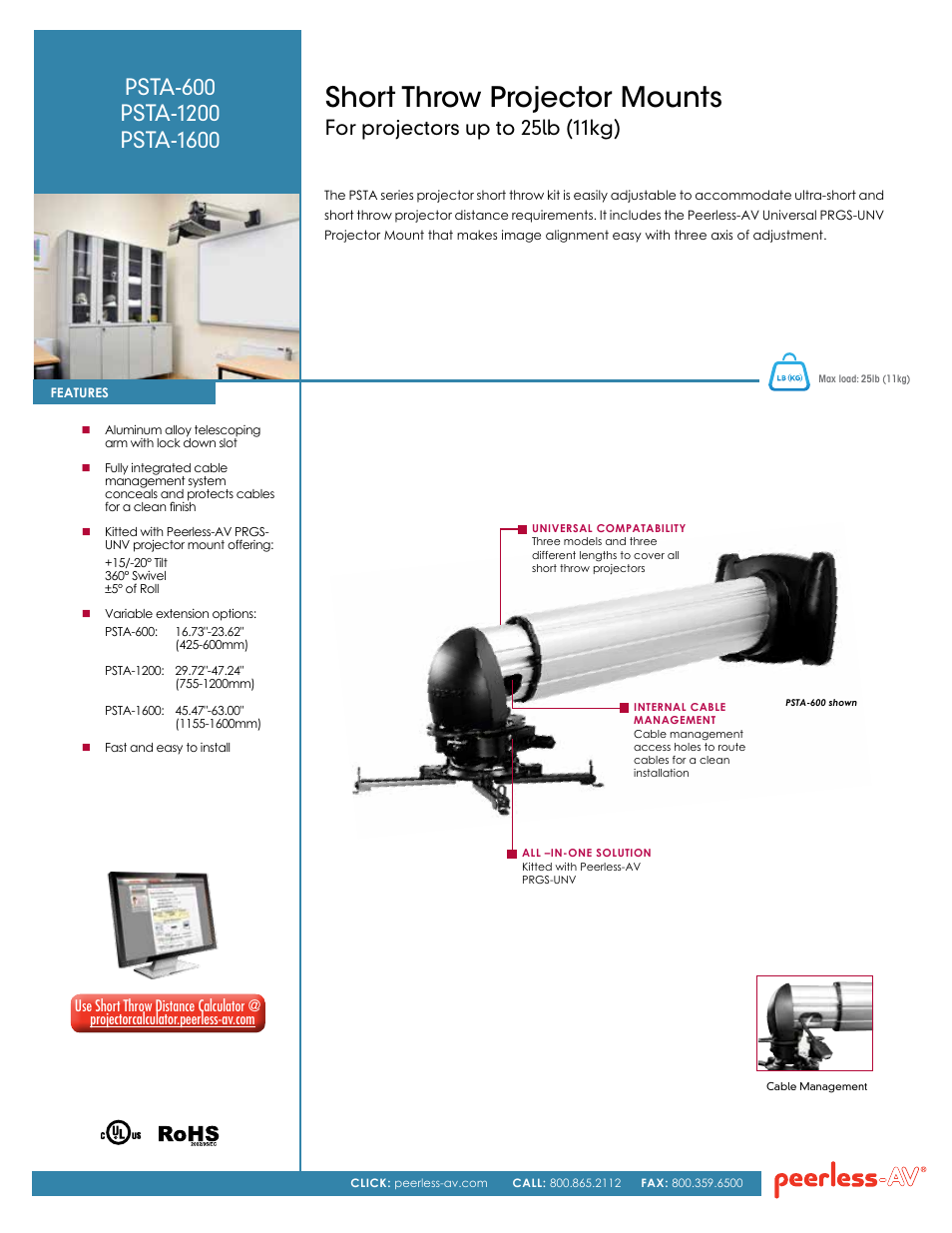 Peerless-AV PSTA-600  - Sell Sheet User Manual | 2 pages