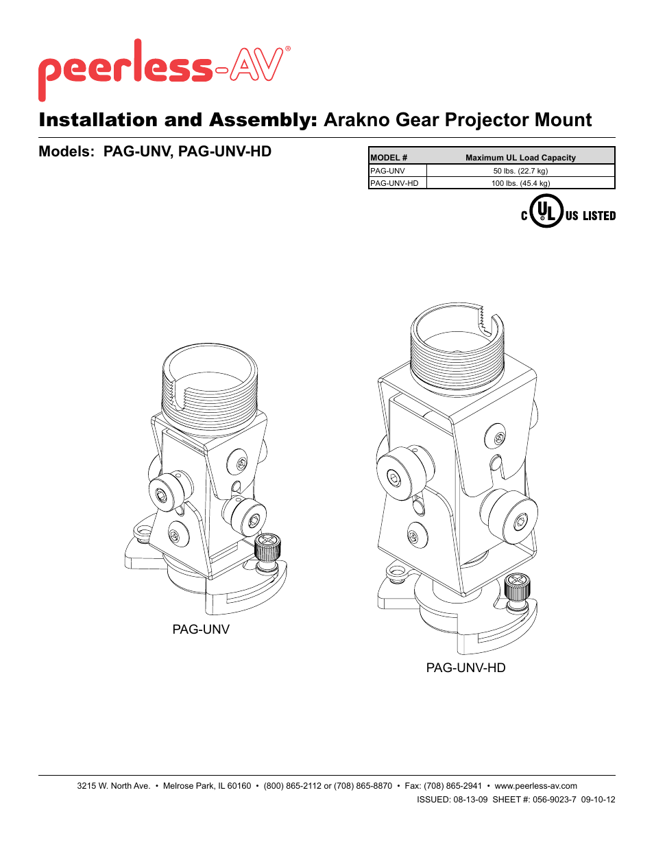 Peerless-AV PAG-UNV-HD - Installation User Manual | 27 pages