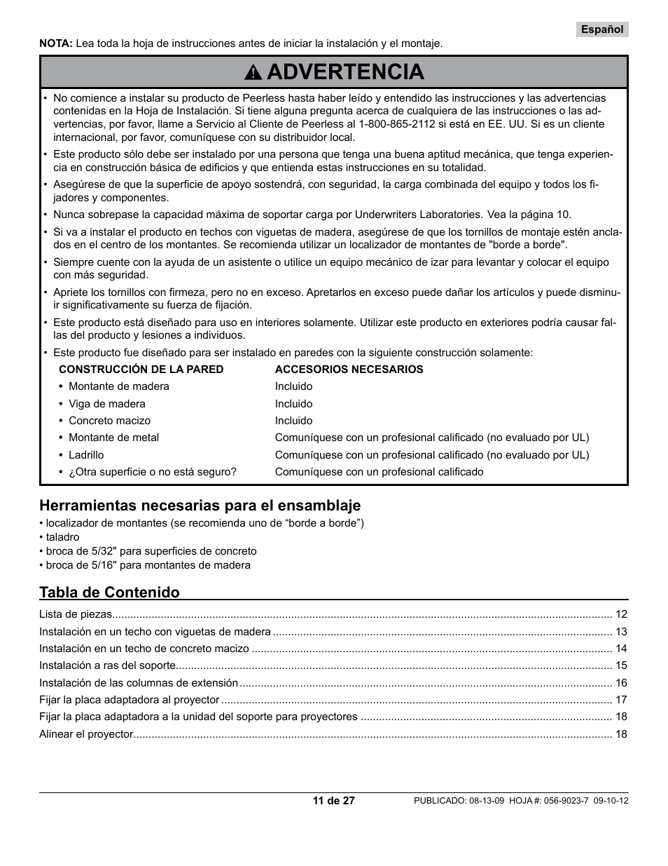 Peerless-AV PAG-UNV-HD - Installation User Manual | Page 11 / 27