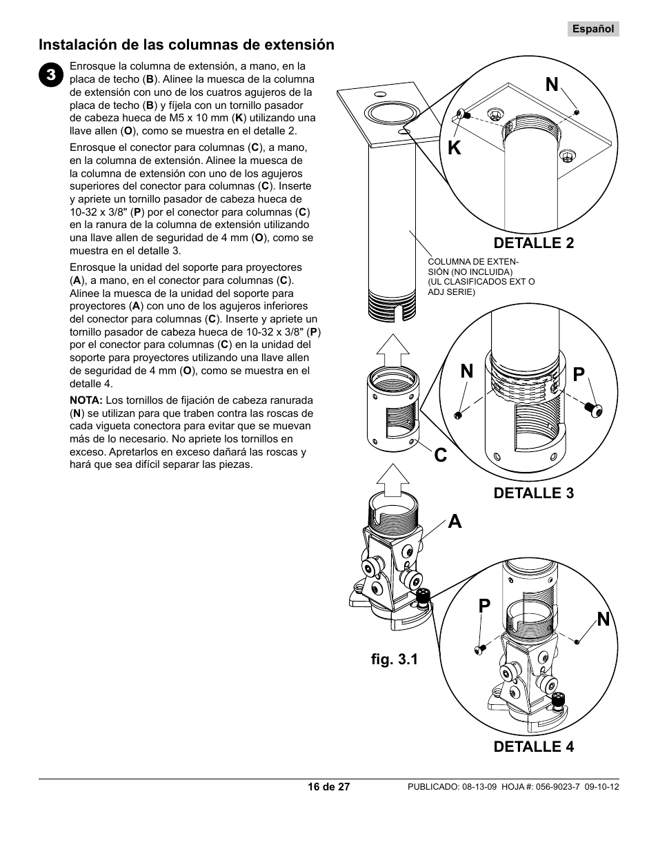 Instalación de las columnas de extensión | Peerless-AV PAG-UNV-HD - Installation User Manual | Page 16 / 27