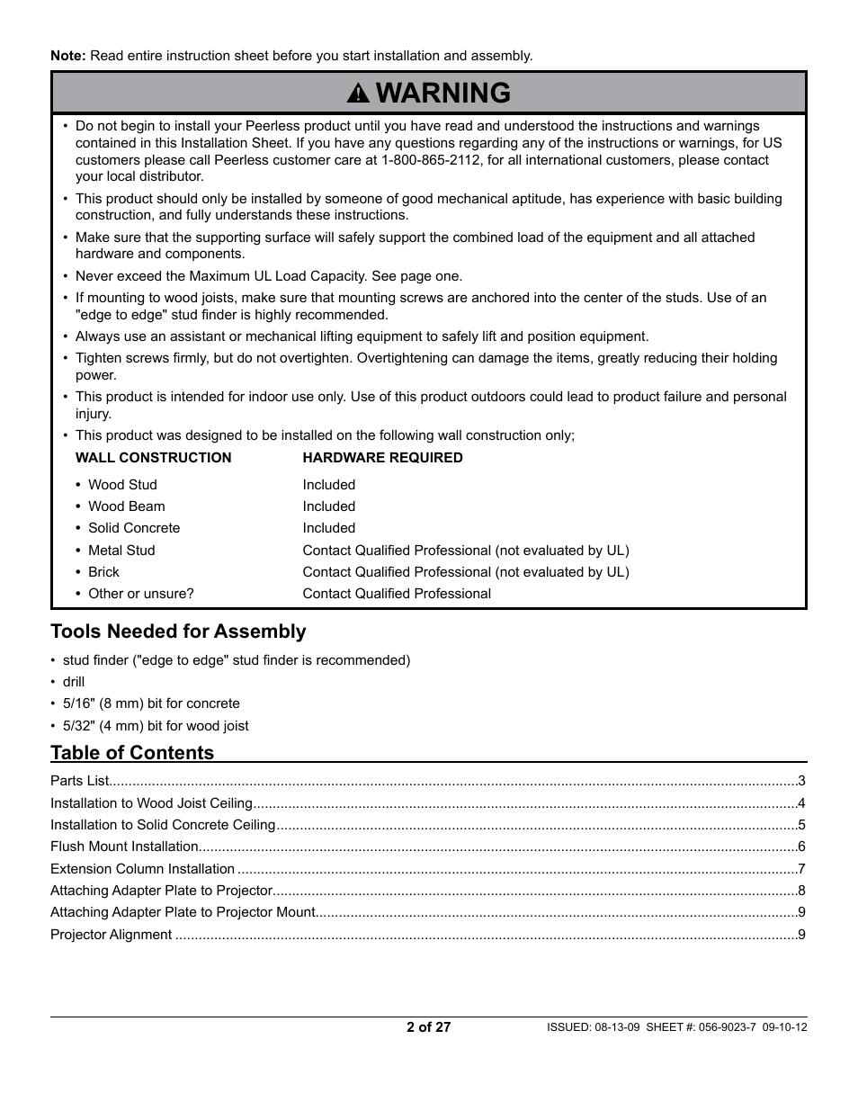 Peerless-AV PAG-UNV-HD - Installation User Manual | Page 2 / 27