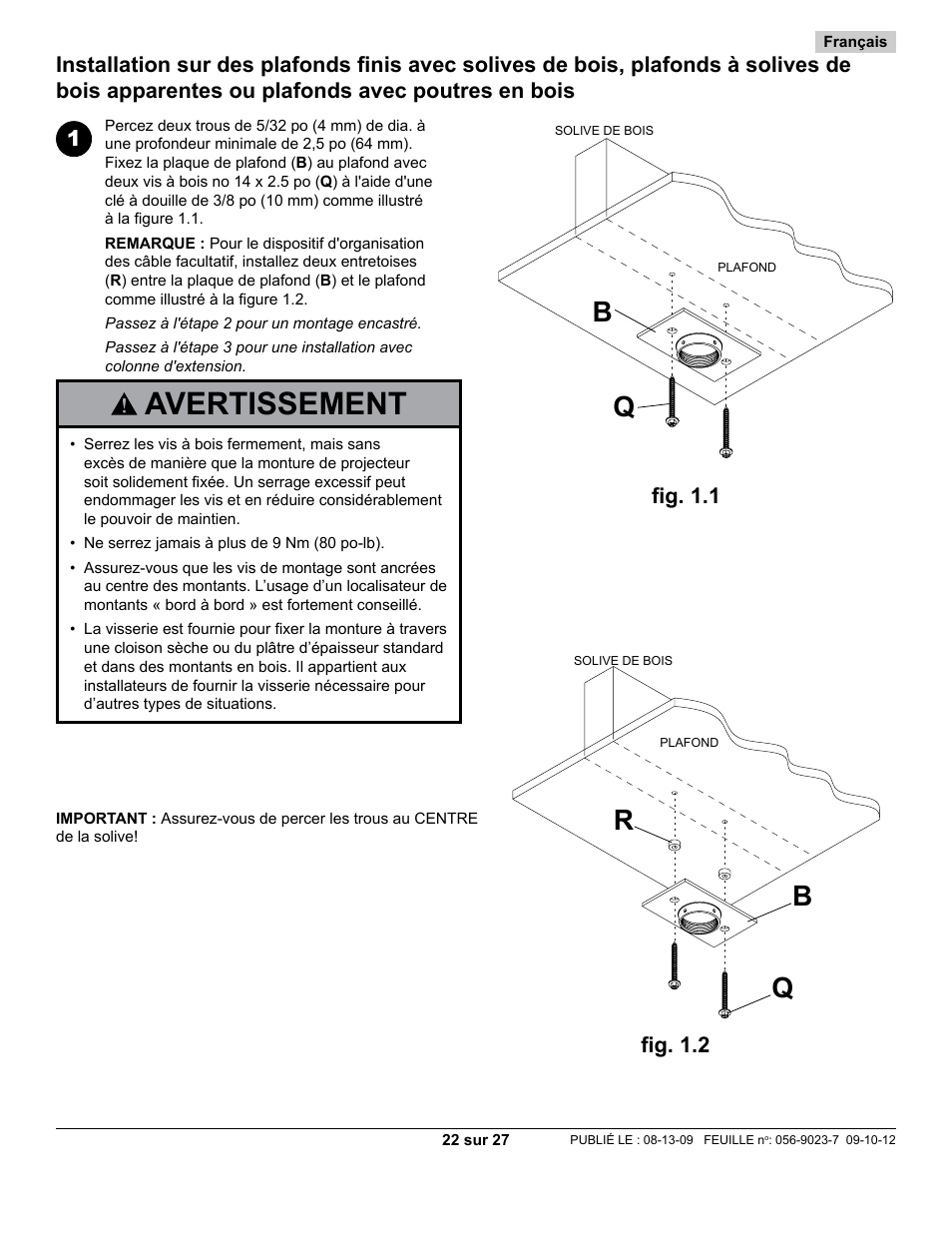Avertissement, Bq r, Fig. 1.1 fig. 1.2 | Peerless-AV PAG-UNV-HD - Installation User Manual | Page 22 / 27