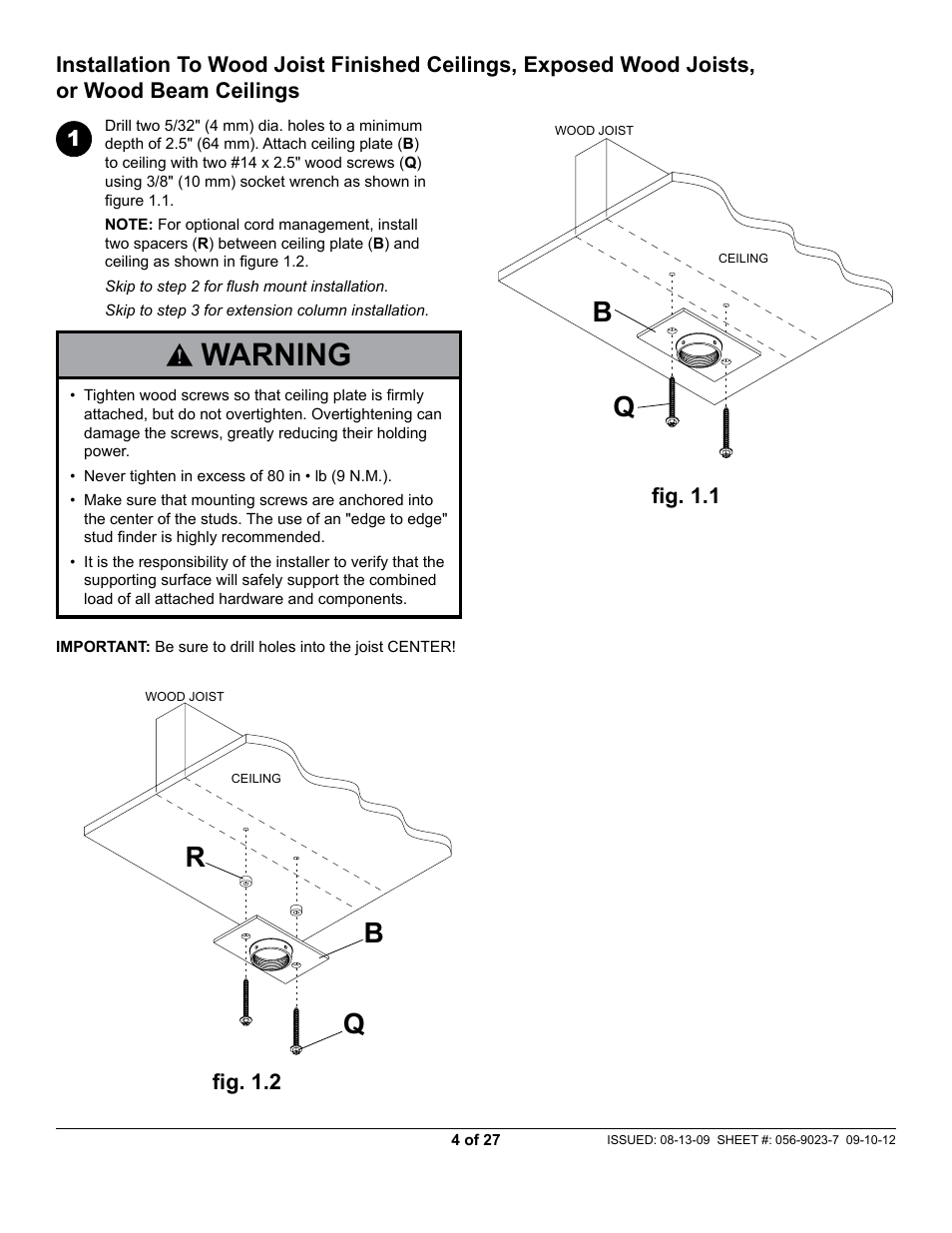 Warning, Bq r, Fig. 1.1 fig. 1.2 | Peerless-AV PAG-UNV-HD - Installation User Manual | Page 4 / 27
