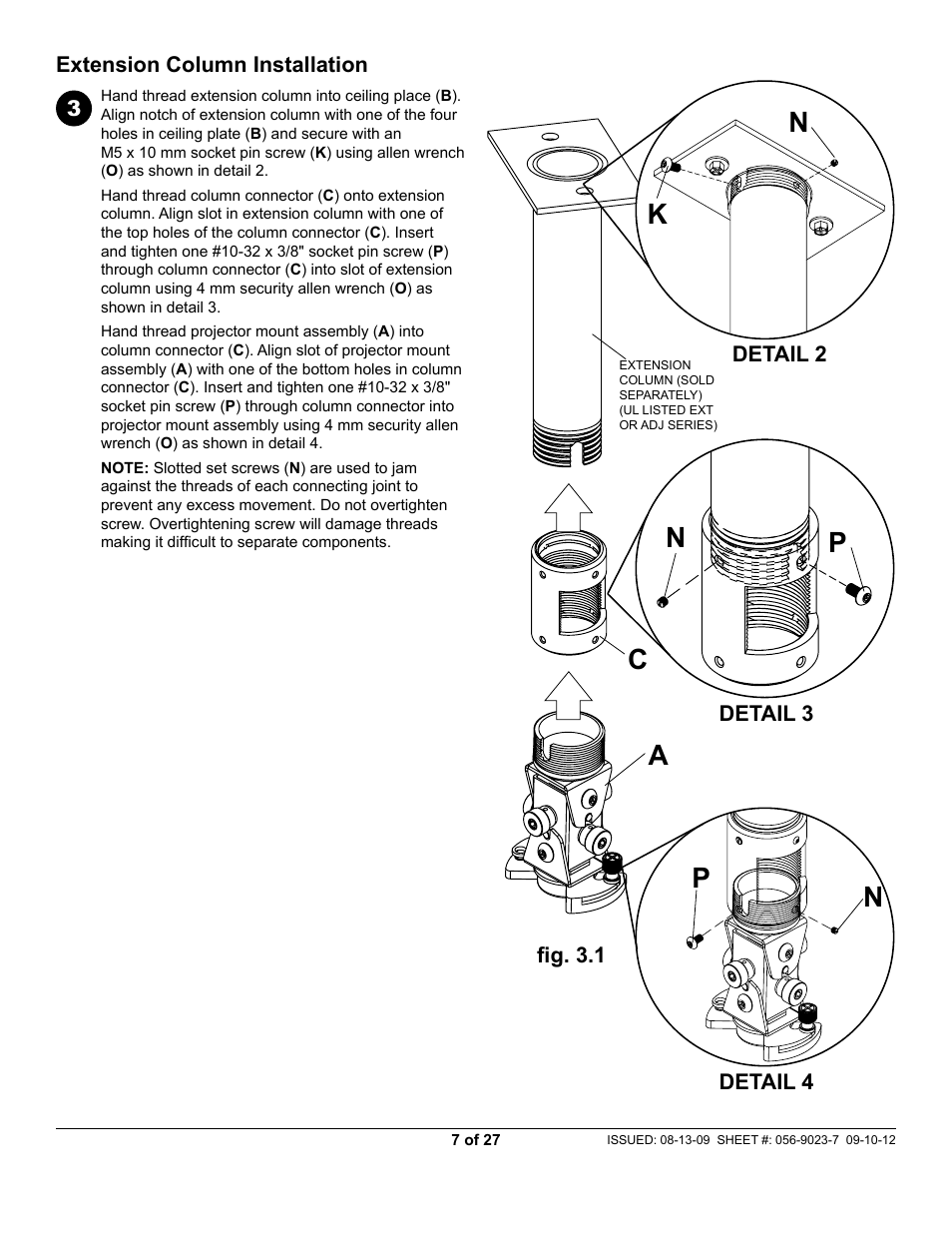 Extension column installation | Peerless-AV PAG-UNV-HD - Installation User Manual | Page 7 / 27