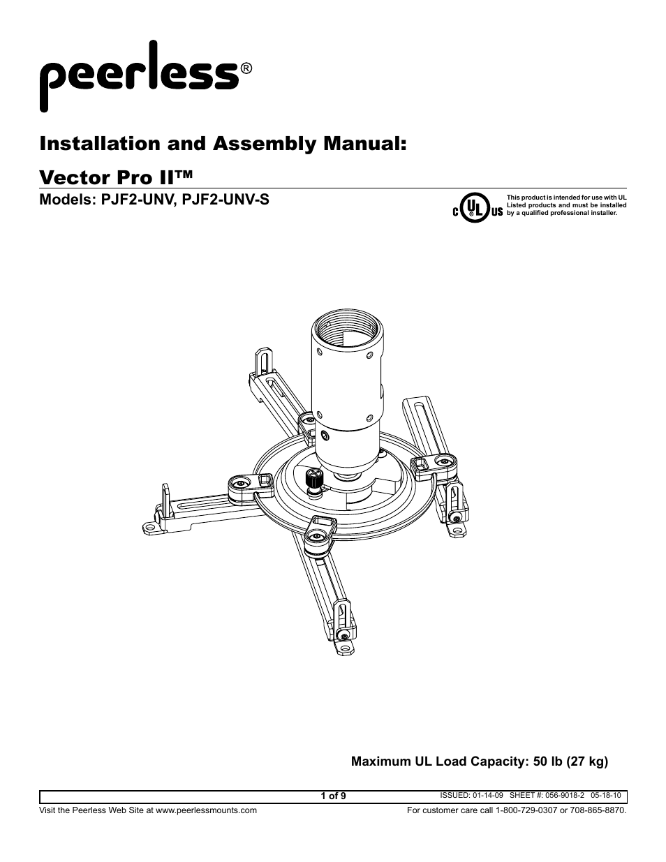 Peerless-AV PJF2-UNV-S - Installation User Manual | 9 pages