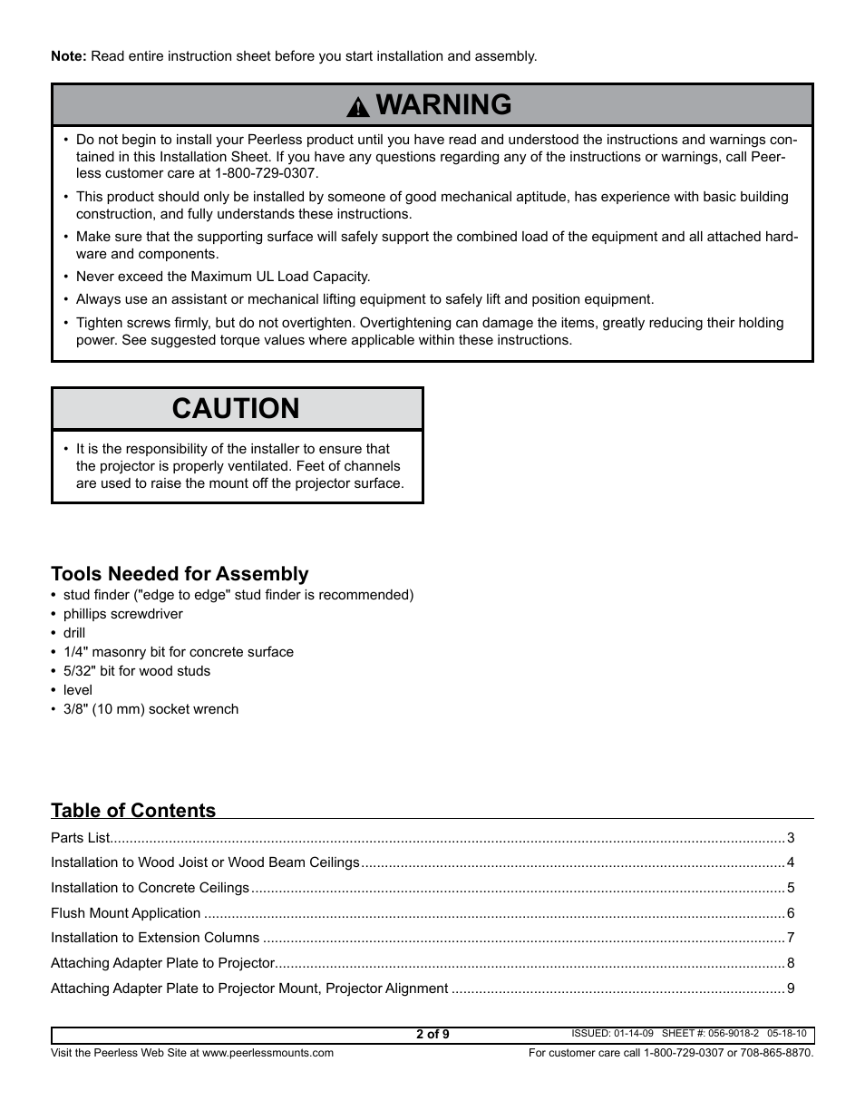 Peerless-AV PJF2-UNV-S - Installation User Manual | Page 2 / 9