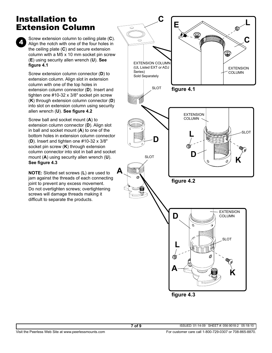 Ec installation to extension column a l a, Dk l l | Peerless-AV PJF2-UNV-S - Installation User Manual | Page 7 / 9