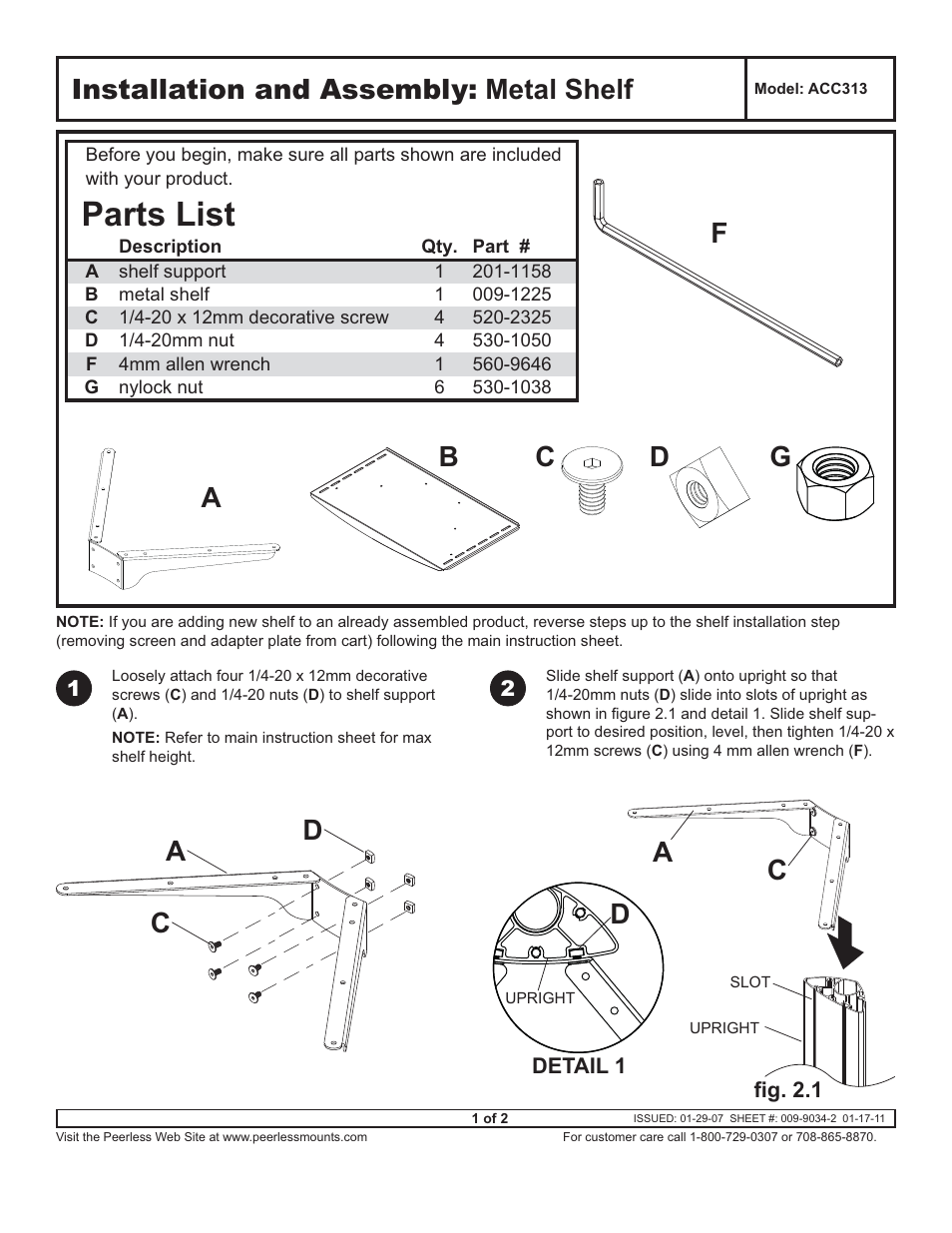 Peerless-AV ACC313 - Installation User Manual | 2 pages