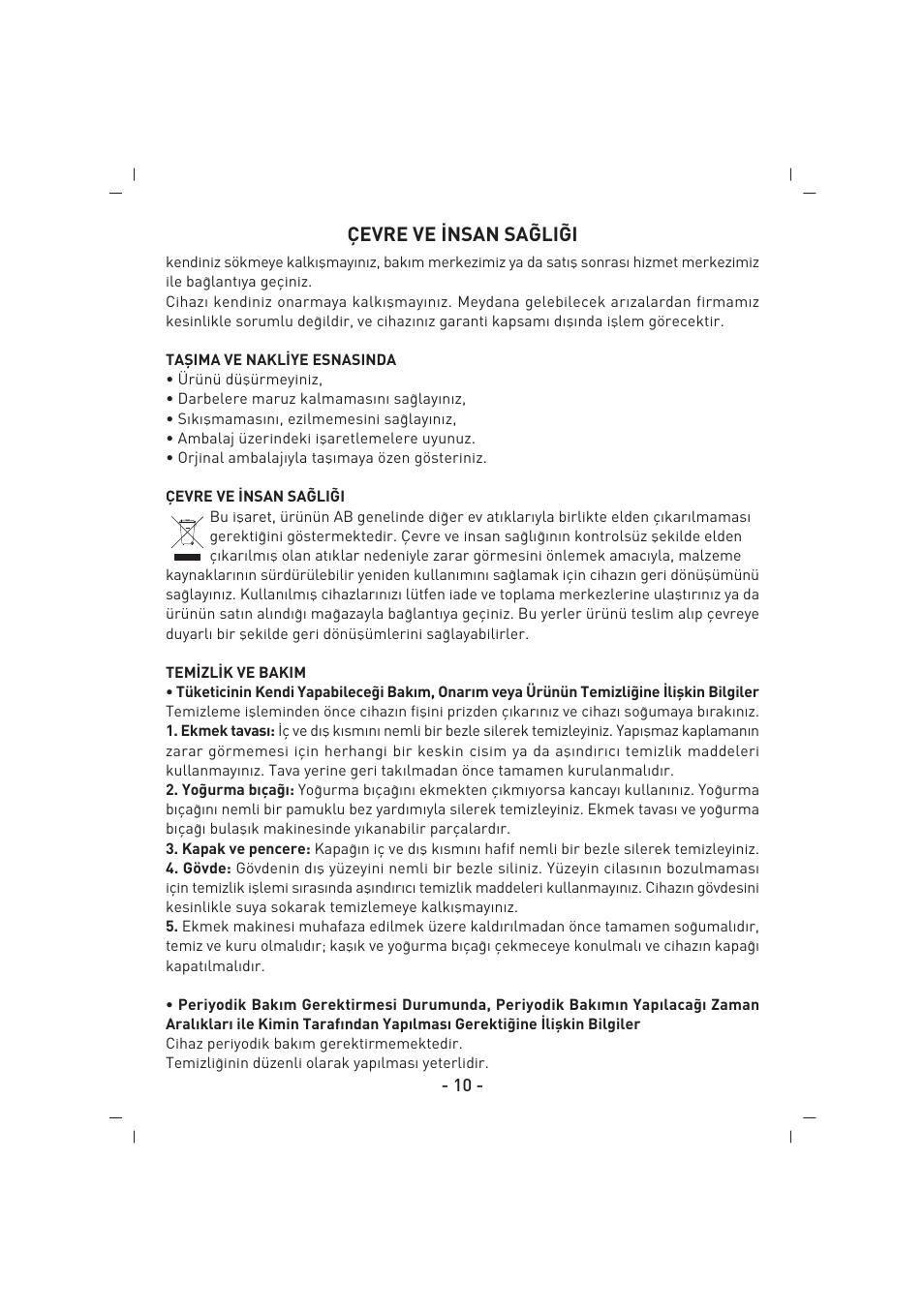 Çevre ve ‹nsan sa⁄li⁄i | SINBO SBM 4713 User Manual | Page 11 / 52