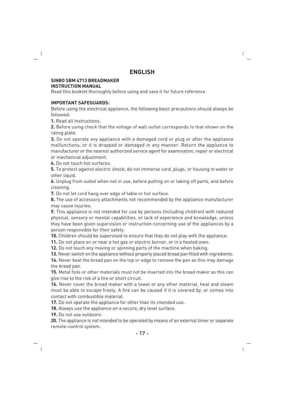 SINBO SBM 4713 User Manual | Page 18 / 52