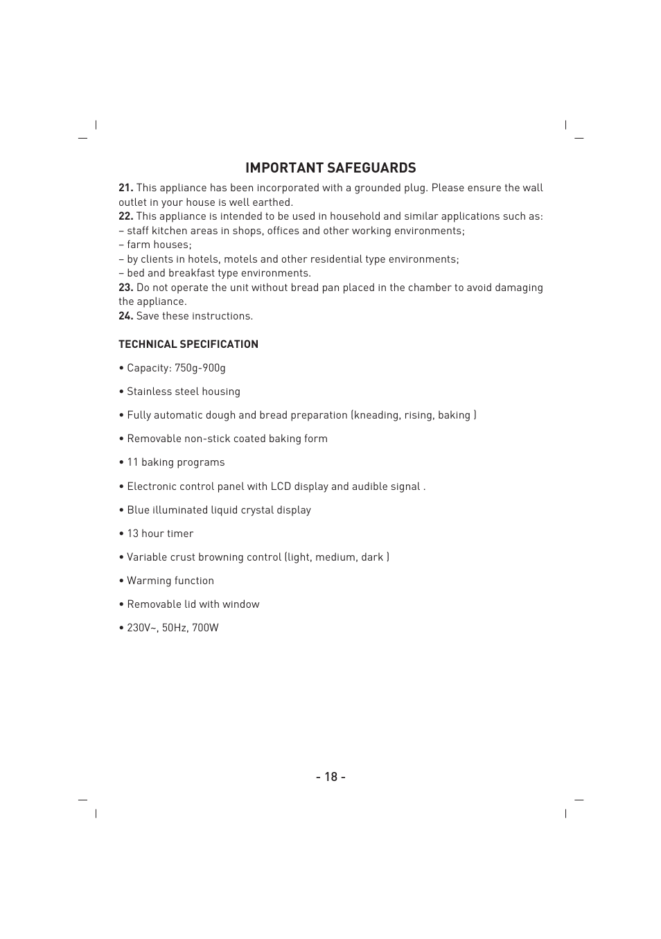 Important safeguards | SINBO SBM 4713 User Manual | Page 19 / 52