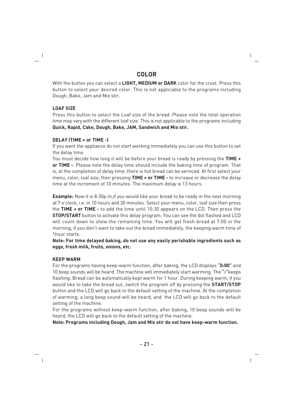 Color | SINBO SBM 4713 User Manual | Page 22 / 52