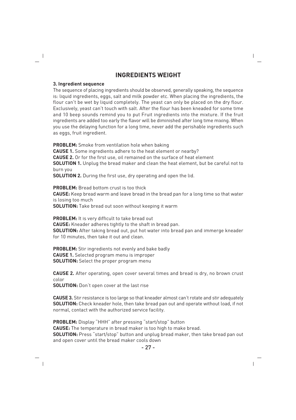 Ingredients weight | SINBO SBM 4713 User Manual | Page 28 / 52