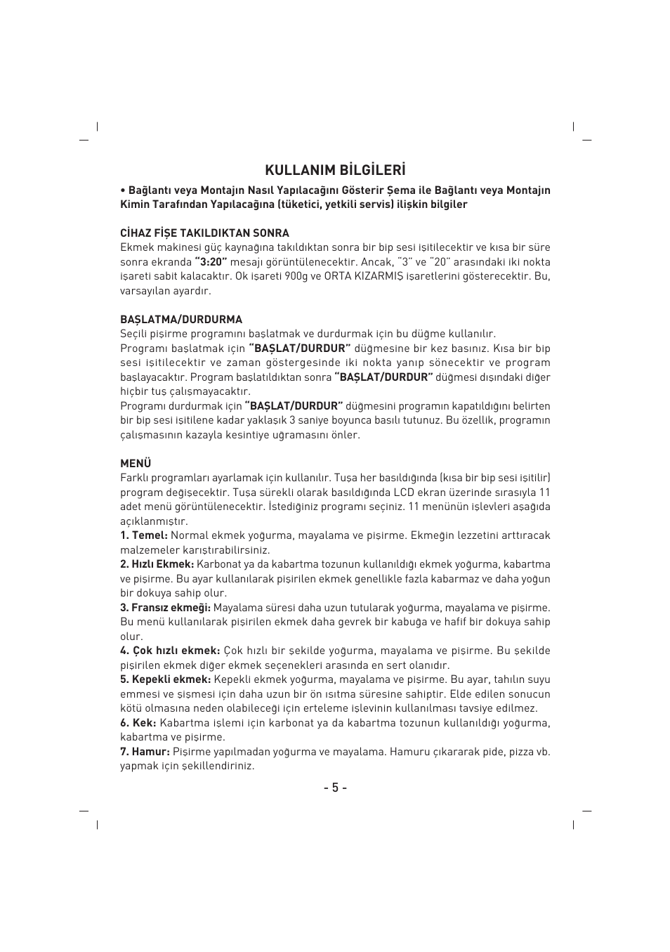 Kullanim b‹lg‹ler | SINBO SBM 4713 User Manual | Page 6 / 52