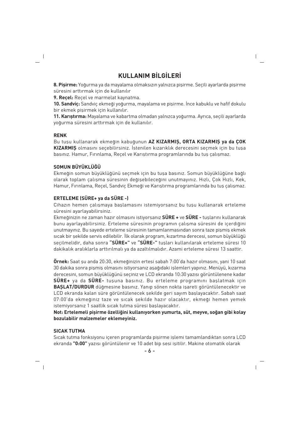 Kullanim b‹lg‹ler | SINBO SBM 4713 User Manual | Page 7 / 52