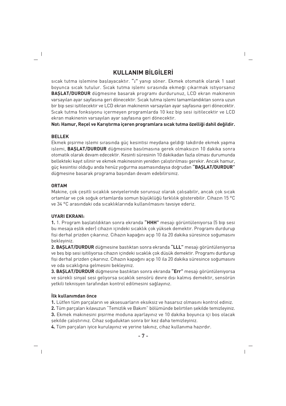 Kullanim b‹lg‹ler | SINBO SBM 4713 User Manual | Page 8 / 52