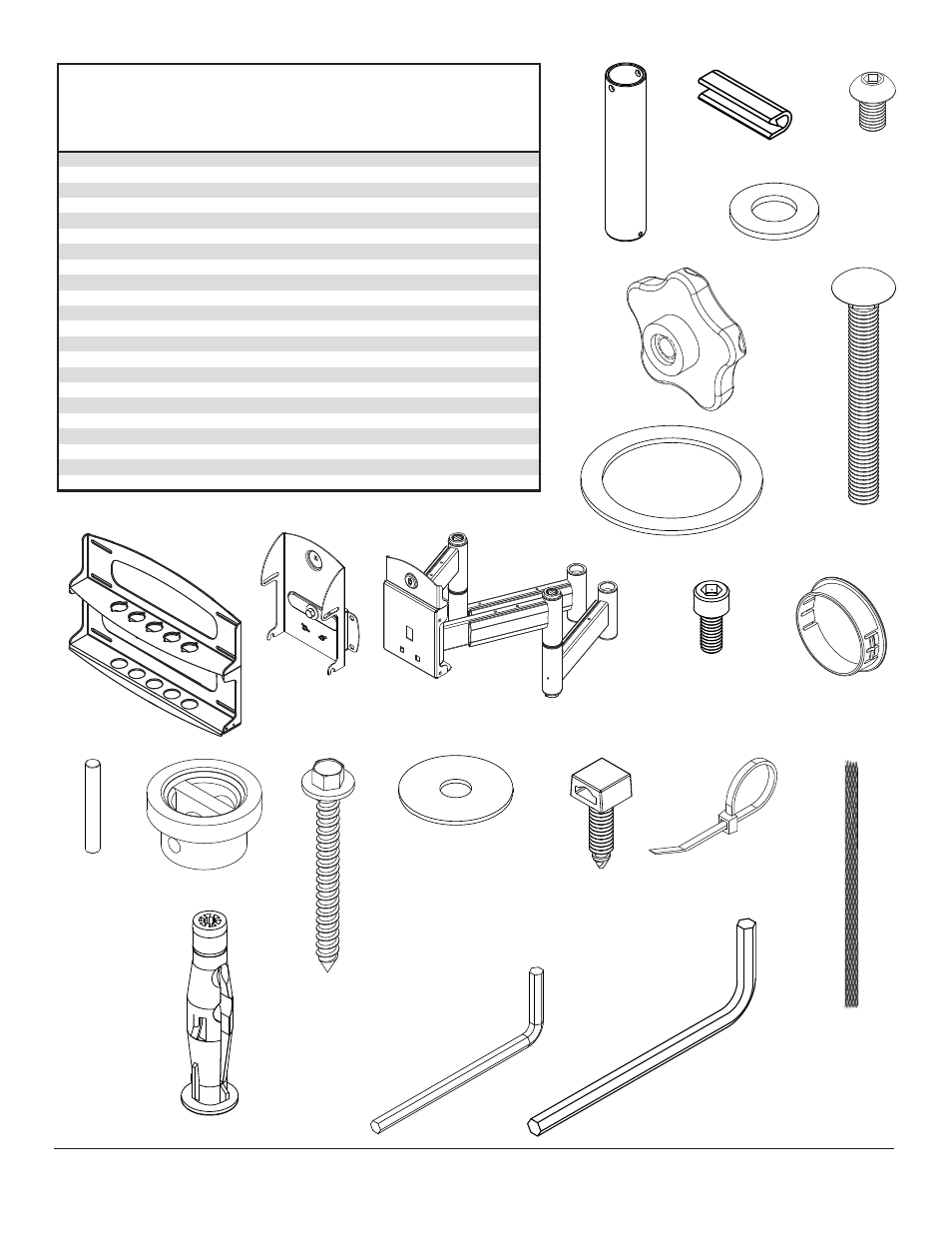 Wall arm parts list | Peerless-AV PLAV70-UNLP - Installation User Manual | Page 3 / 14