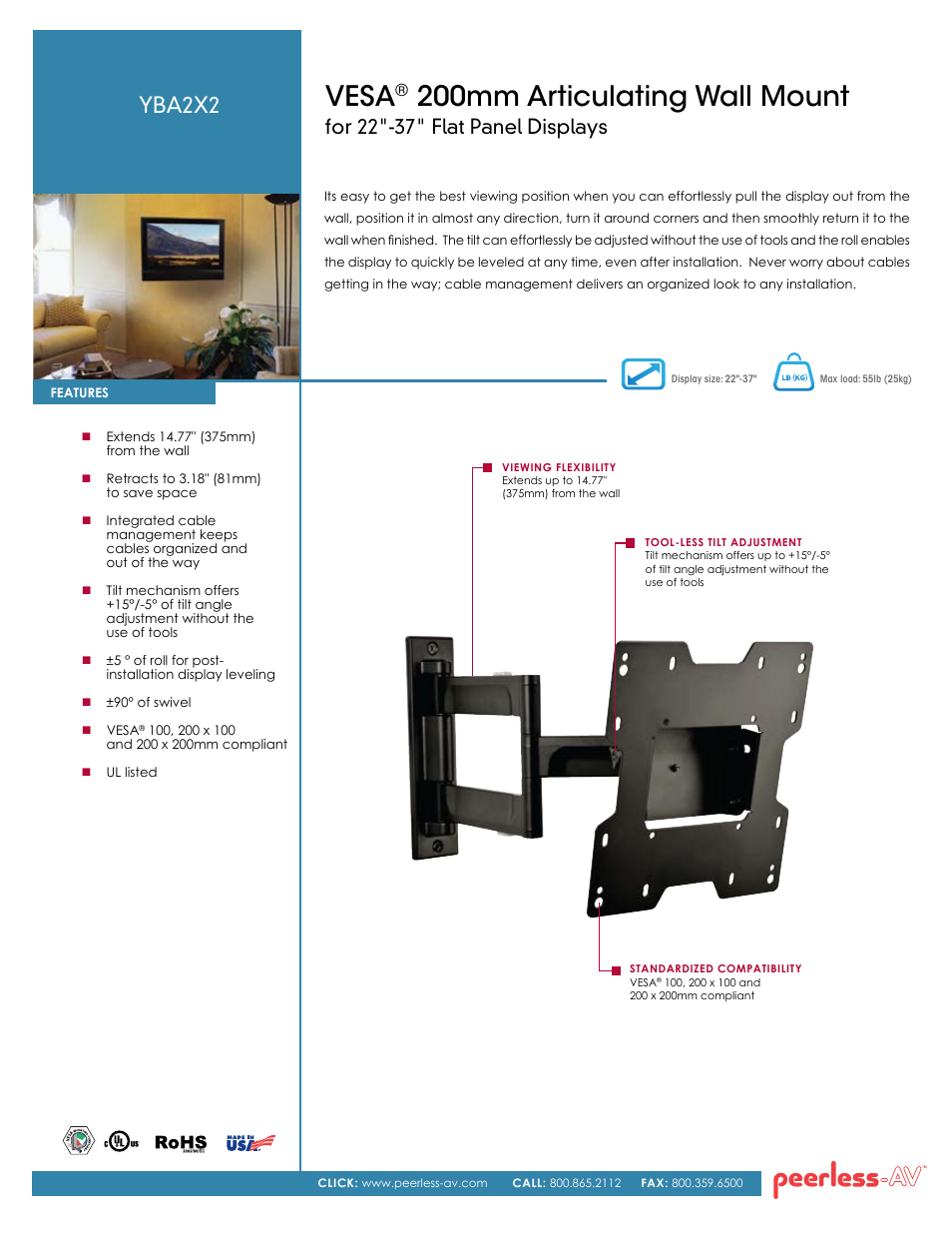 Peerless-AV YBA2X2  - Sell Sheet User Manual | 2 pages