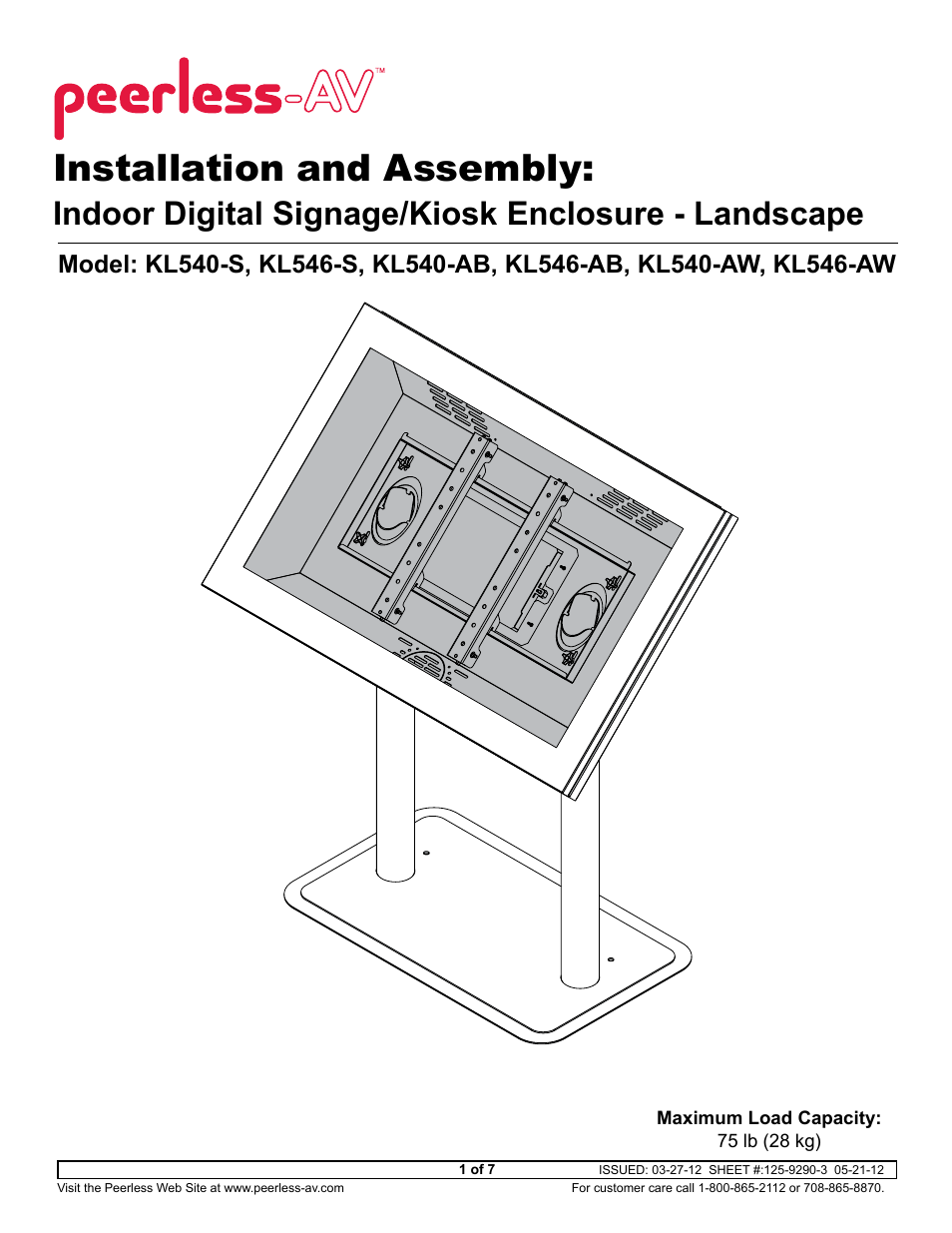 Peerless-AV KL546-S - Installation User Manual | 7 pages