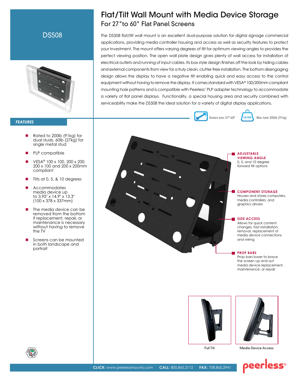 Peerless-AV DS508  - Sell Sheet User Manual | 2 pages