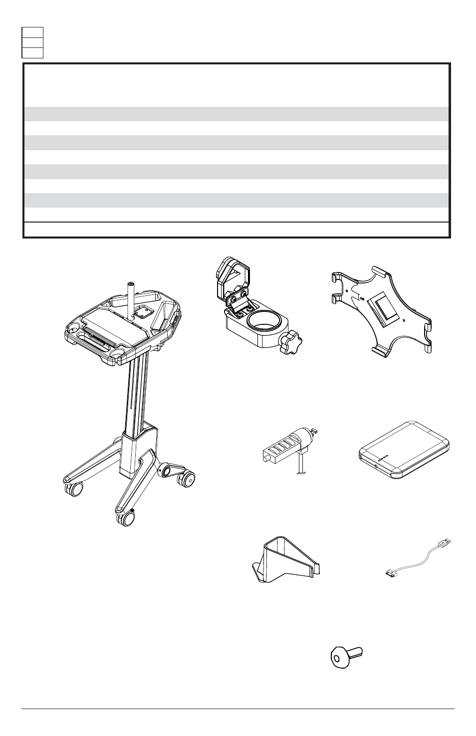 Parts list, D (1) f (1) e (3) g (1), B (1) | A (1), C (1), H (1) | Peerless-AV HCC401 - Installation User Manual | Page 5 / 12