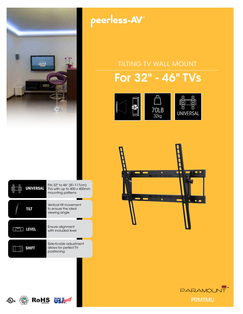 Peerless-AV PRMTMU  - Sell Sheet User Manual | 2 pages